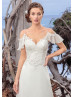 Cold Shoulder Beaded Ivory Lace Chiffon Boho Summer Wedding Dress